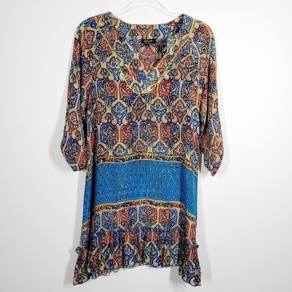 TOLANI 3/4 SLEEVE 100% SILK DRESS